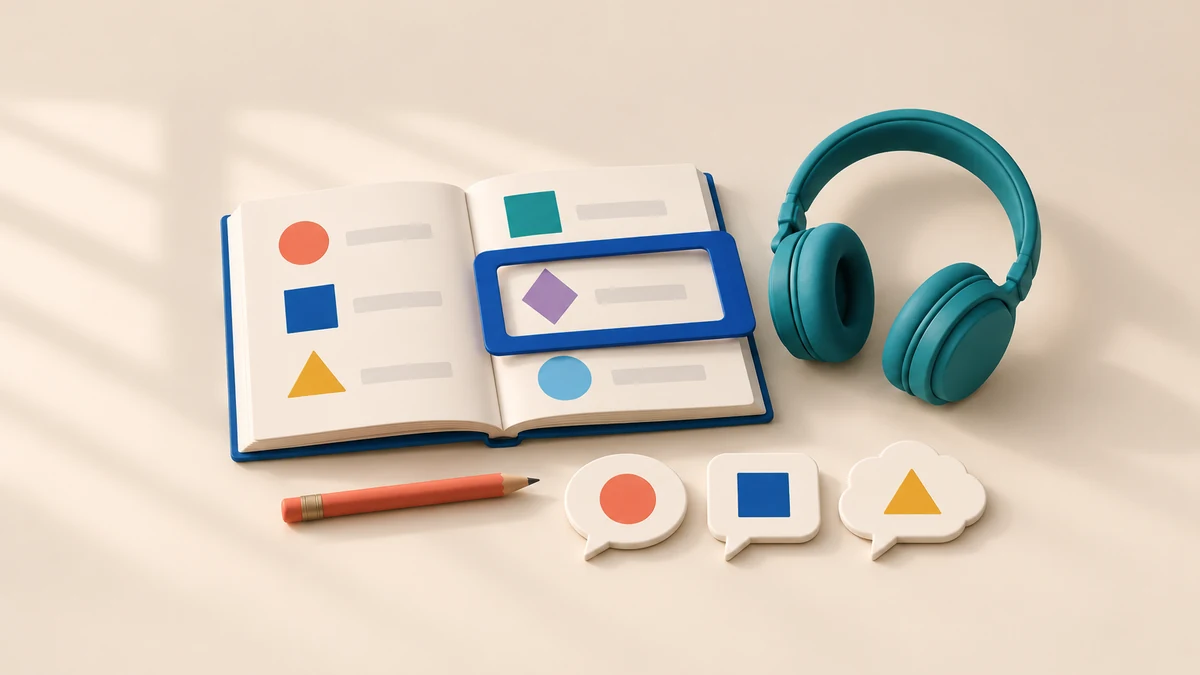 Quaderno accessibile, finestra di lettura e cuffie per verifiche inclusive.