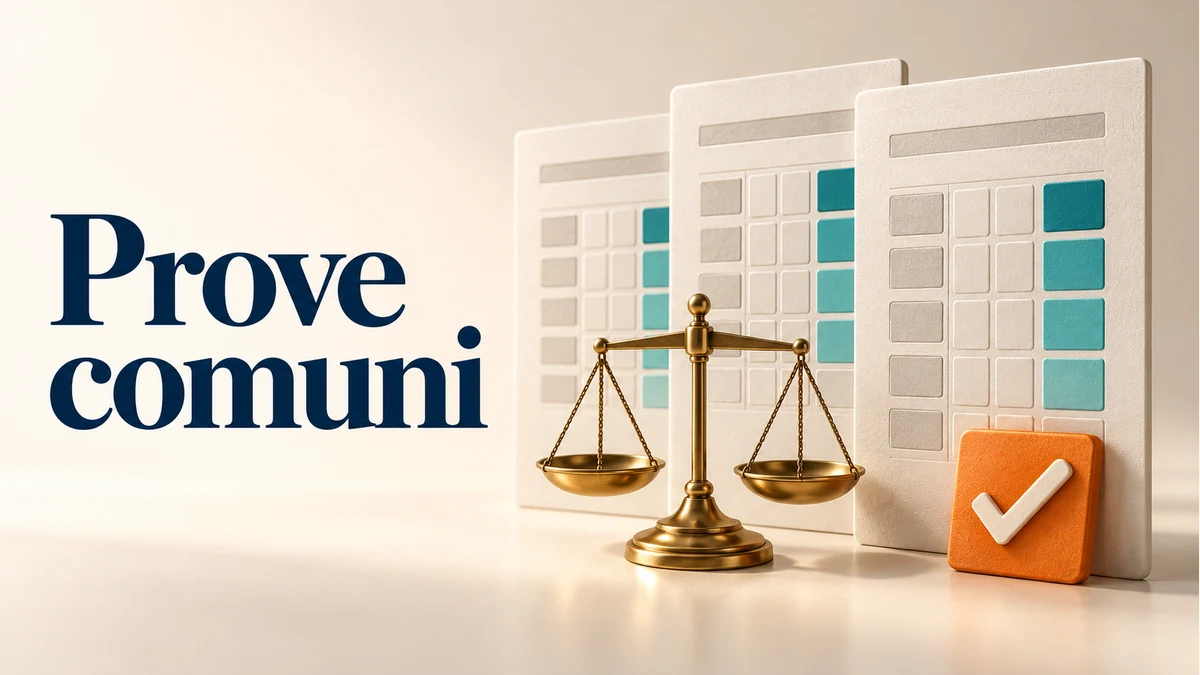 Illustrazione editoriale tridimensionale del tema prove comuni, con testo «Prove comuni».